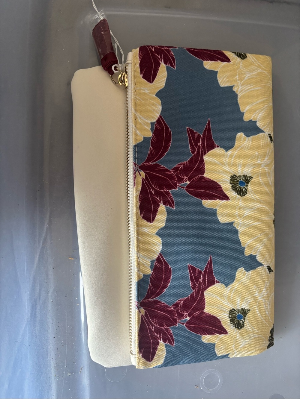 Rachel Pally Floral Zip Wristlet Clutch in Blue, Cream & Burgundy
